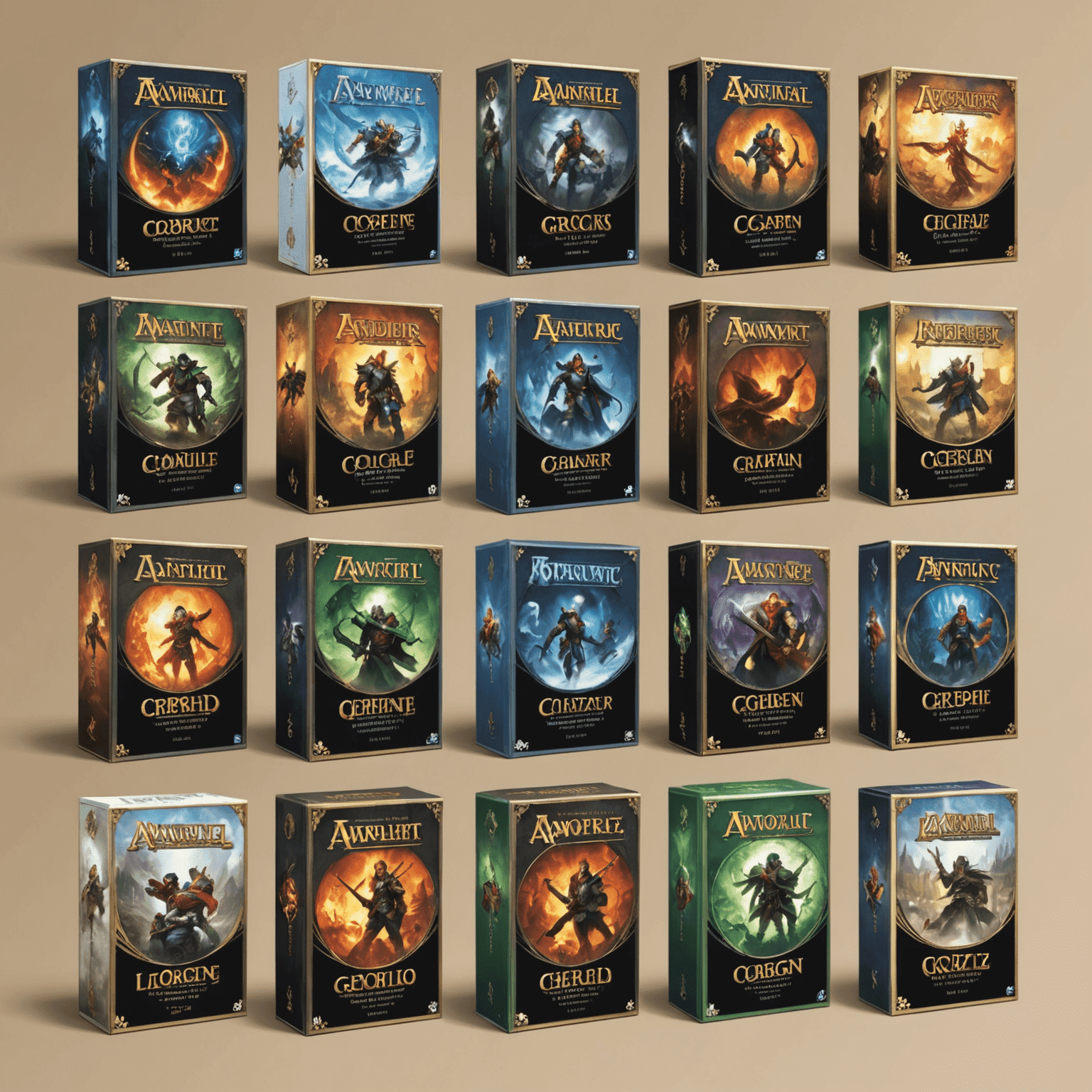 Koleksi box game legacy populer yang disusun berdampingan, menampilkan keragaman tema dan desain