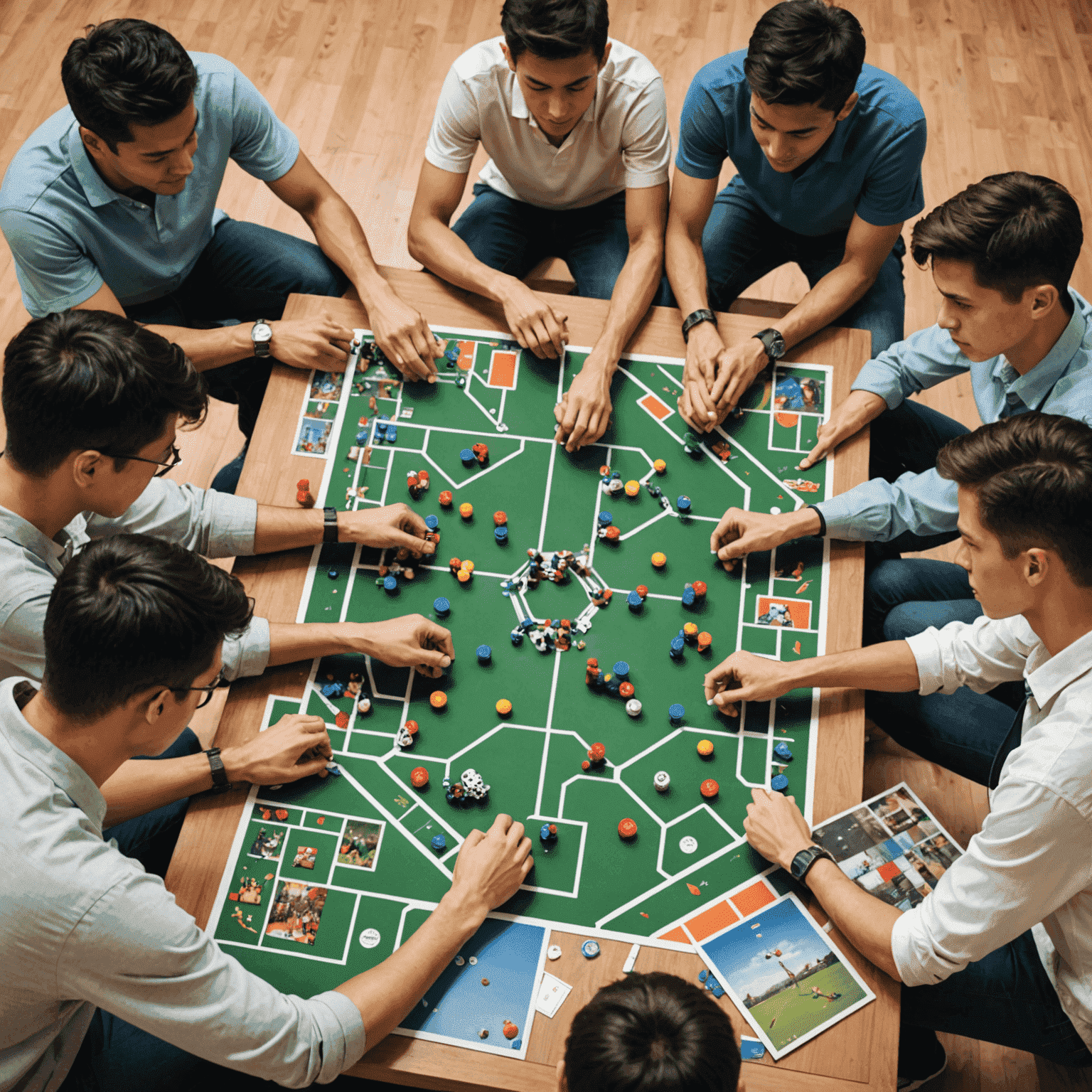 Kolase menampilkan dua kelompok pemain: satu kelompok bermain game kooperatif bersama-sama, dan kelompok lain bersaing dalam game kompetitif.